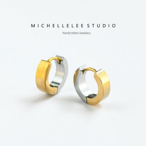 Gold and Silver Two Tone Huggie Hoop Earrings, Stainless Steel Chunky Hoop Earrings,  Tarnish Free