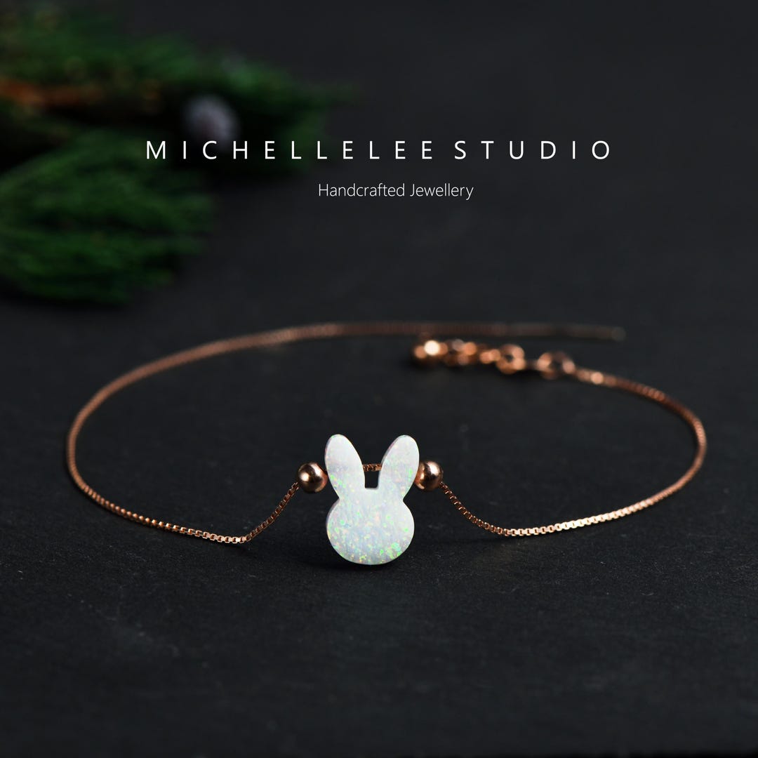 Rabbit Opal Bracelet, Bunny Necklace, Fire Opal Bracelet, White Opal ...