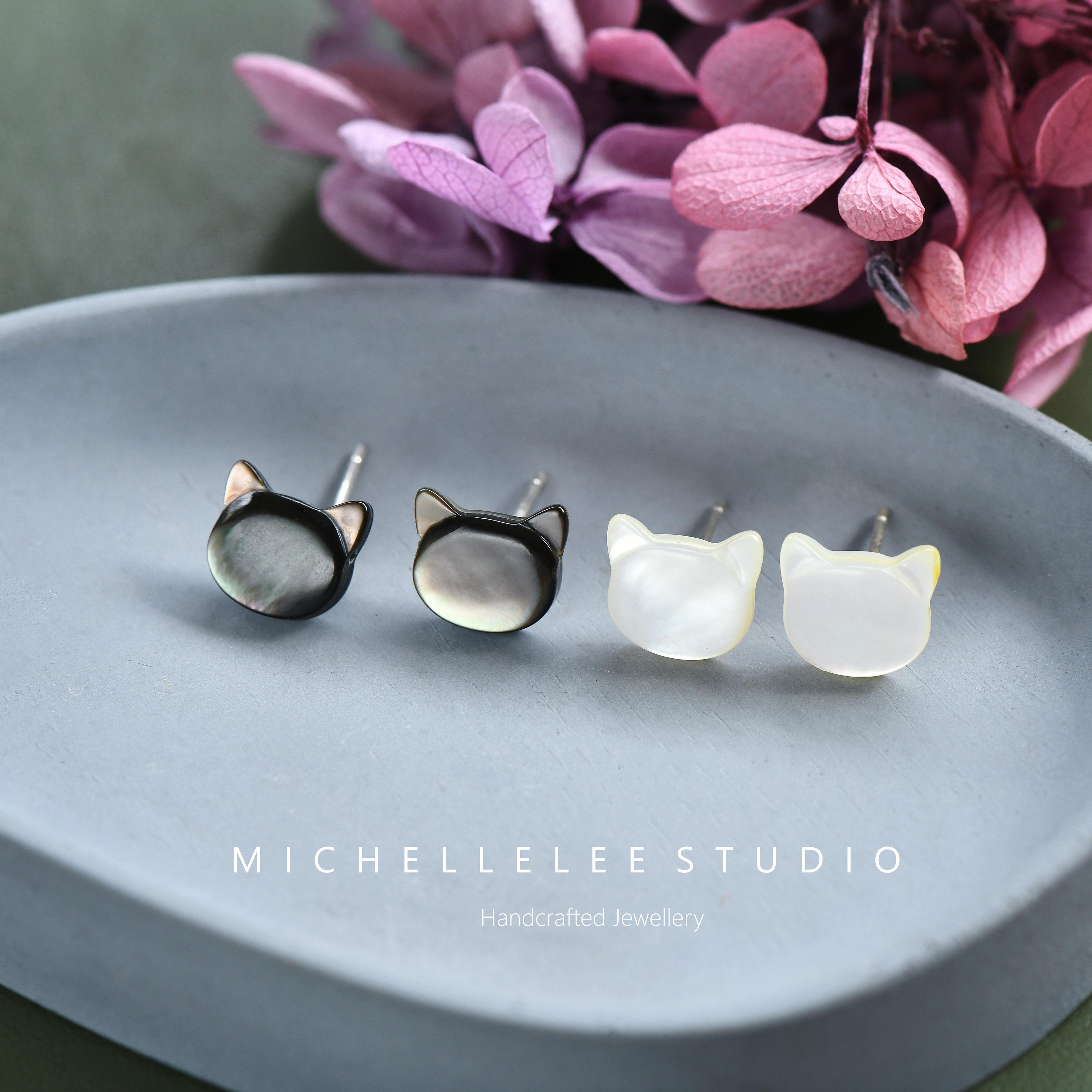 Gatto Orecchini in Argento Sterling 925 Blu Viola Zirconia Gattino con