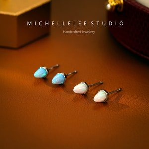 Dainty Fire Opal Spike Stud Earrings, White and Blue Opal Spike Earrings, Gemstone Stud Earrings