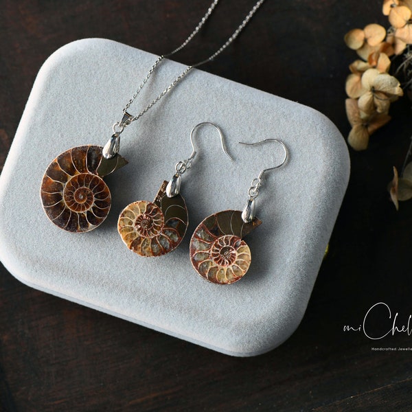 Ammonite Fossil Shell Hook Earrings, Real Ammonite Earrings, Natural Fossil Jewelry, Marine Jewellery