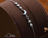 White Opal Moon Phases Anklet, Fire Opal Crescent Moon Sterling Silver Anklet, Gift for Her, October Birthstones