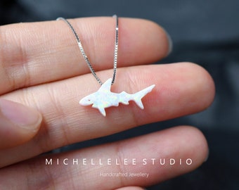 Shark Opal Necklace, Synthetic Fire Opal, Sterling Silver Chain