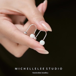 Opal Ball Drop Earrings, Open Hoop Design, Screw Backs