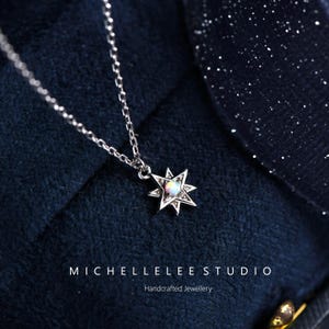 Small Star Pendant Necklace, White Opal Star Necklace, Fire