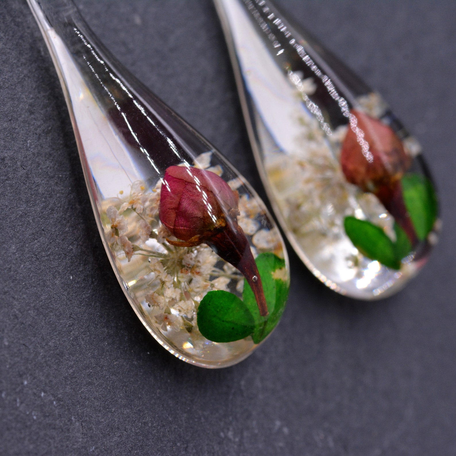 Real Flower in Resin Drop Hook Earrings Rose Buds and Angels Etsy UK