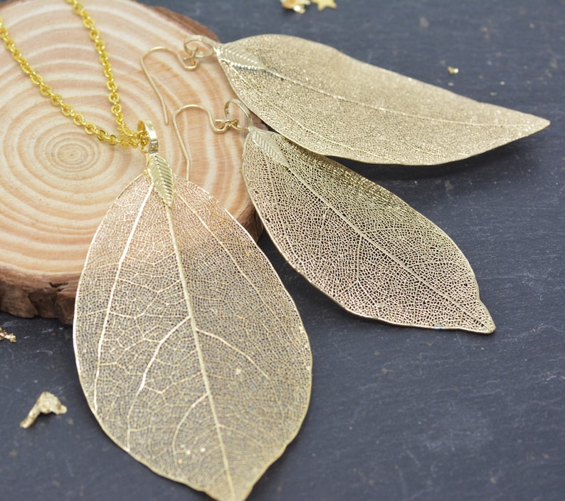 Leaf Skeleton Pendant Necklace, 18ct Gold Plated or Silver Plated, Nature Inspired Jewellery image 4