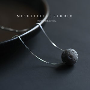 Hand Carved Meteorite  Pendant Necklace, Natural Silver Sheen Obsidian Bead Necklace