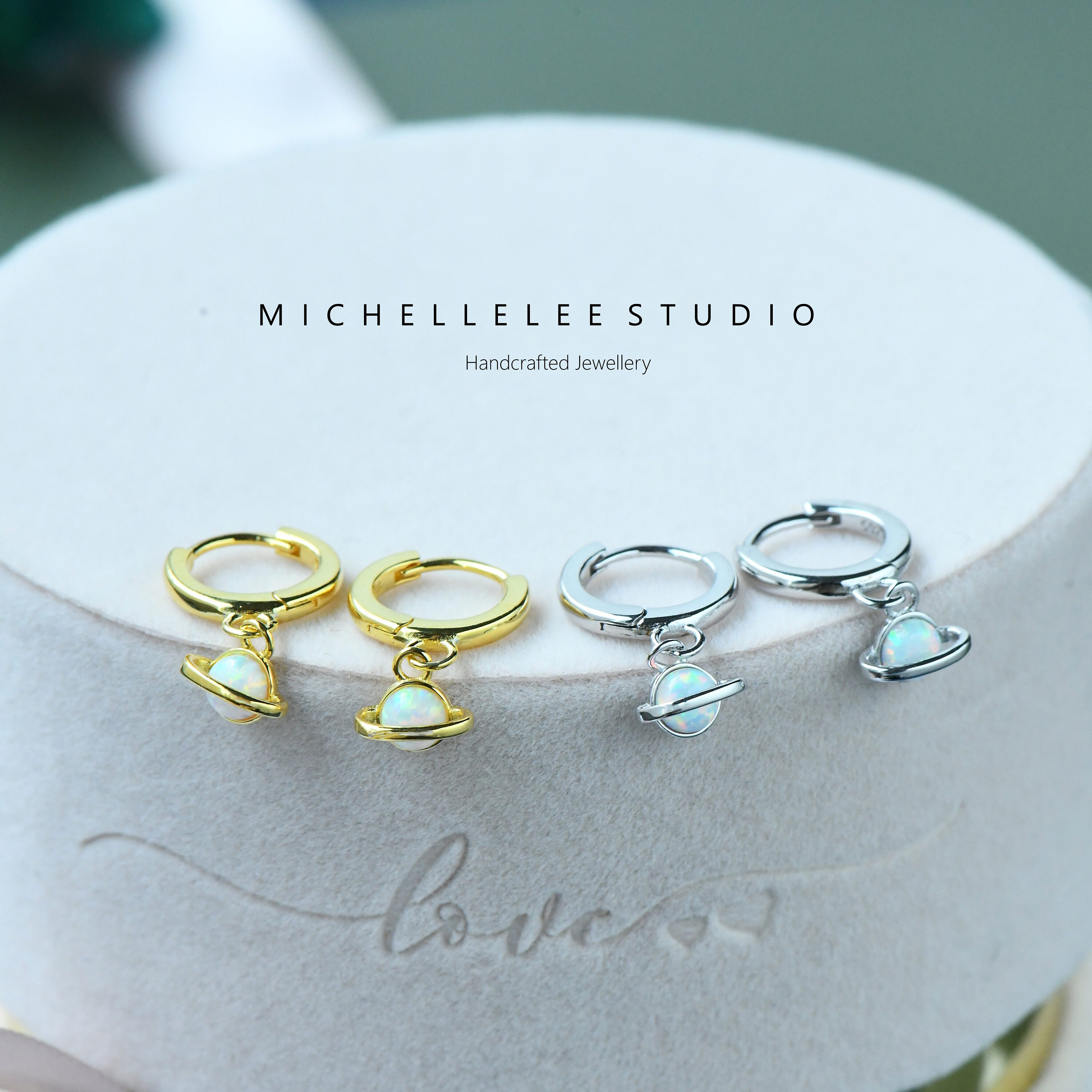 Sterling Silver Opal Planet Earrings,small Hoop Earrings
