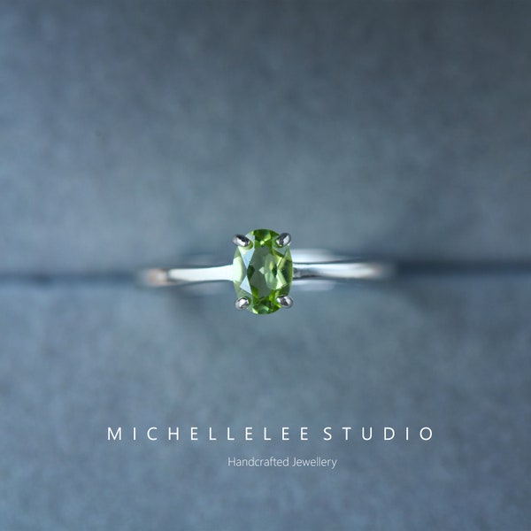 Sterling Silver Peridot Adjustable Ring, Green Gemstone Ring, Adjustable Sterling Silver Ring, August Birthstone