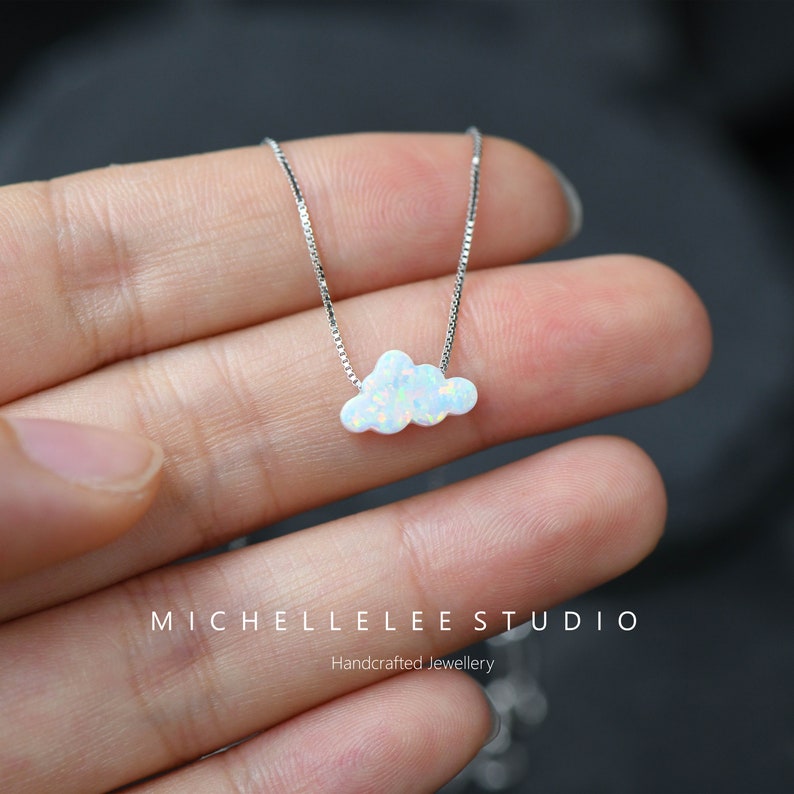 Cloud Opal ketting, Fire Opal ketting, White Opal Ketting, Opal Cloud ketting met Sterling zilveren ketting, Opal Sieraden afbeelding 3