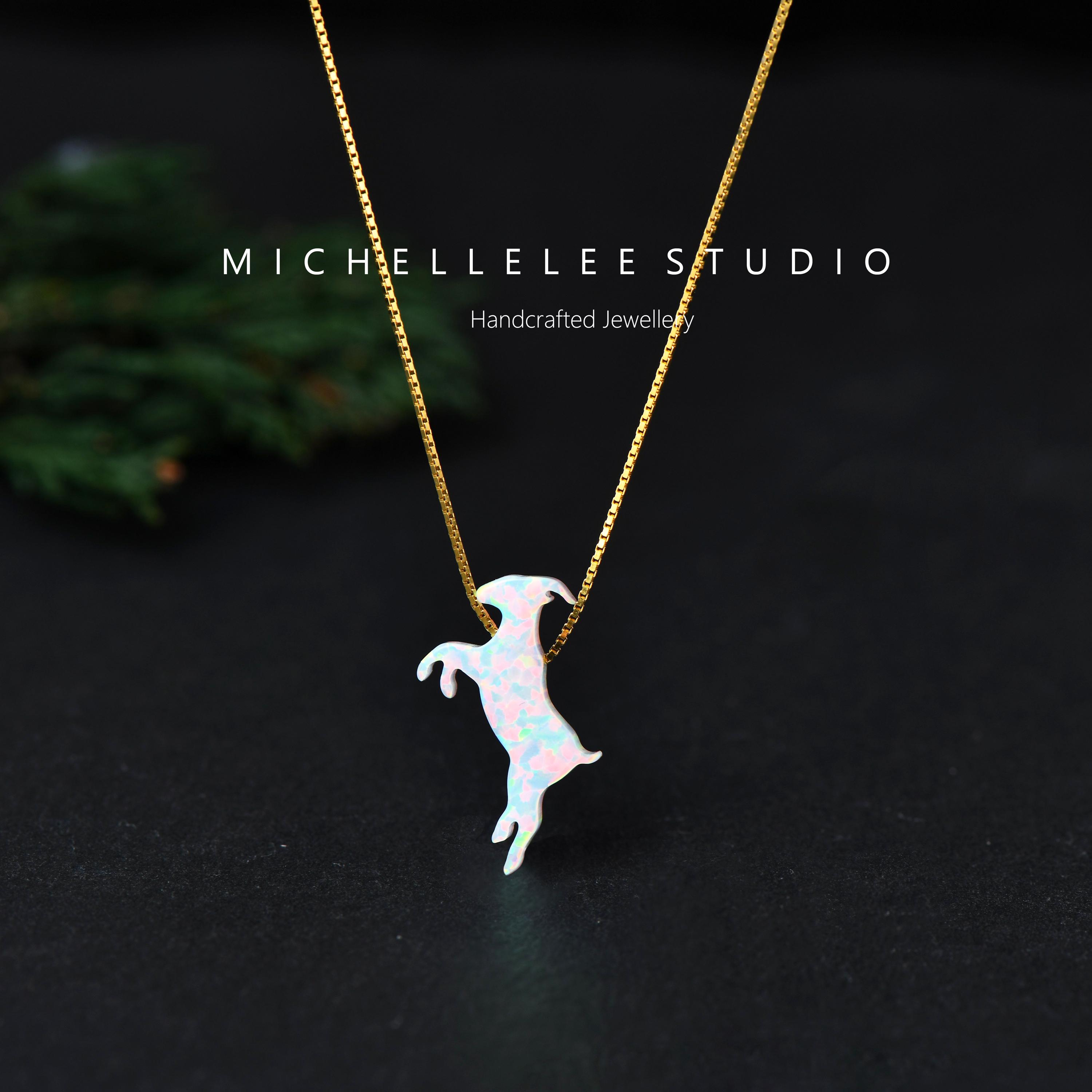 Himalayan Blue Sheep Opal Necklace, Animal Necklace, White Opal