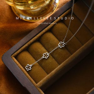 Dainty Three Flower Pendant Necklace, Daisy Flower Sterling Silver Necklace, Forget Me Not