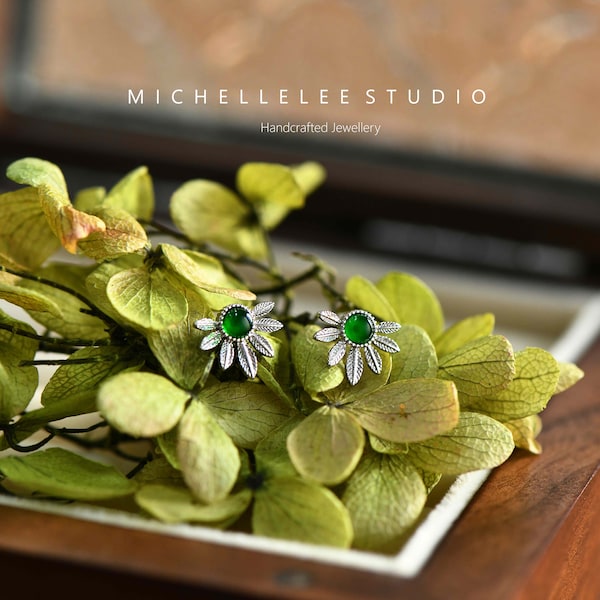 Stainless Steel Leaves Stud Earrings with Green Crystals, Olive Leaves Earrings with Screw Backs, Stacking Earrings, Helix, Conch