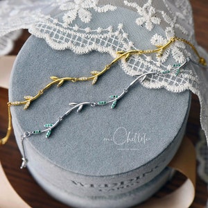 Dainty Olive Leaves Bracelet in Sterling Silver, CZ Crystal Tree Leaves Bracelet, Gift for Her image 9