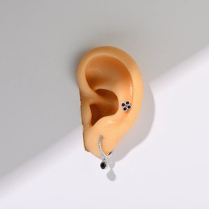 Sterling Silver Huggie Hoops with Crystal Charm, CZ Crystal Hoops Earrings, Tiny Circle Charm Earrings image 8