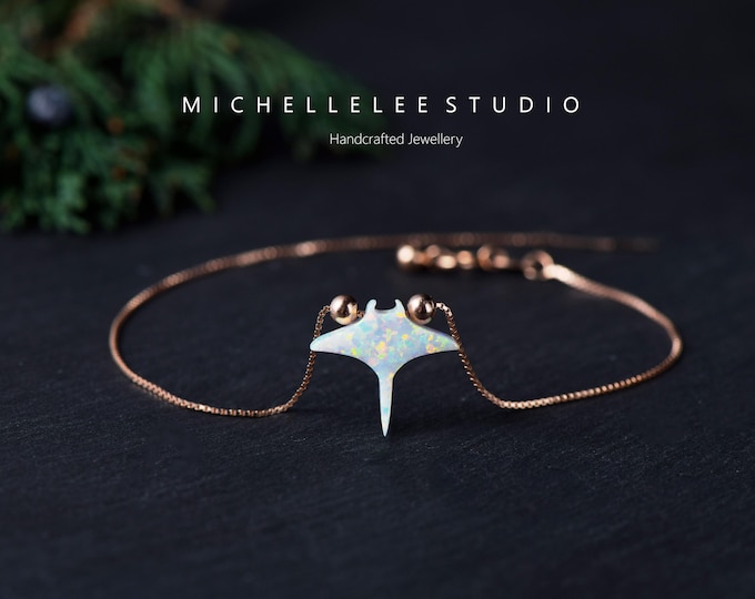 Manta Ray Opal Bracelet, Sterling Silver Chain, Sea Animal