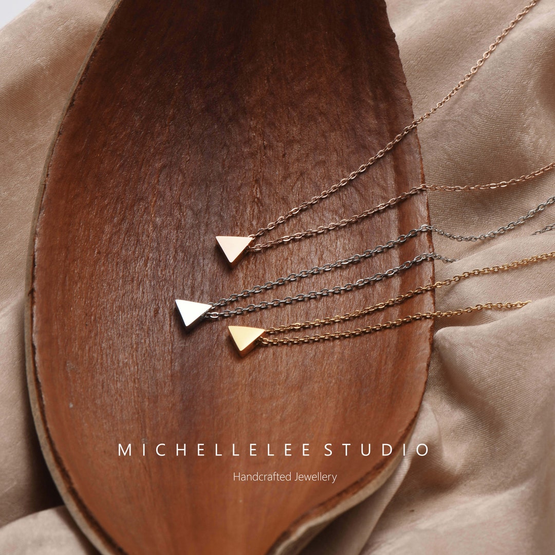 Stainless Steel Triangle Pendant Necklace, Gold Silver and Rose Gold ...