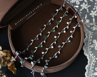 Zierliches Baumblätter-Armband aus Sterlingsilber, CZ-Kristall-Olivenblätter-Armband, Opal-Armband, Geschenk für Sie