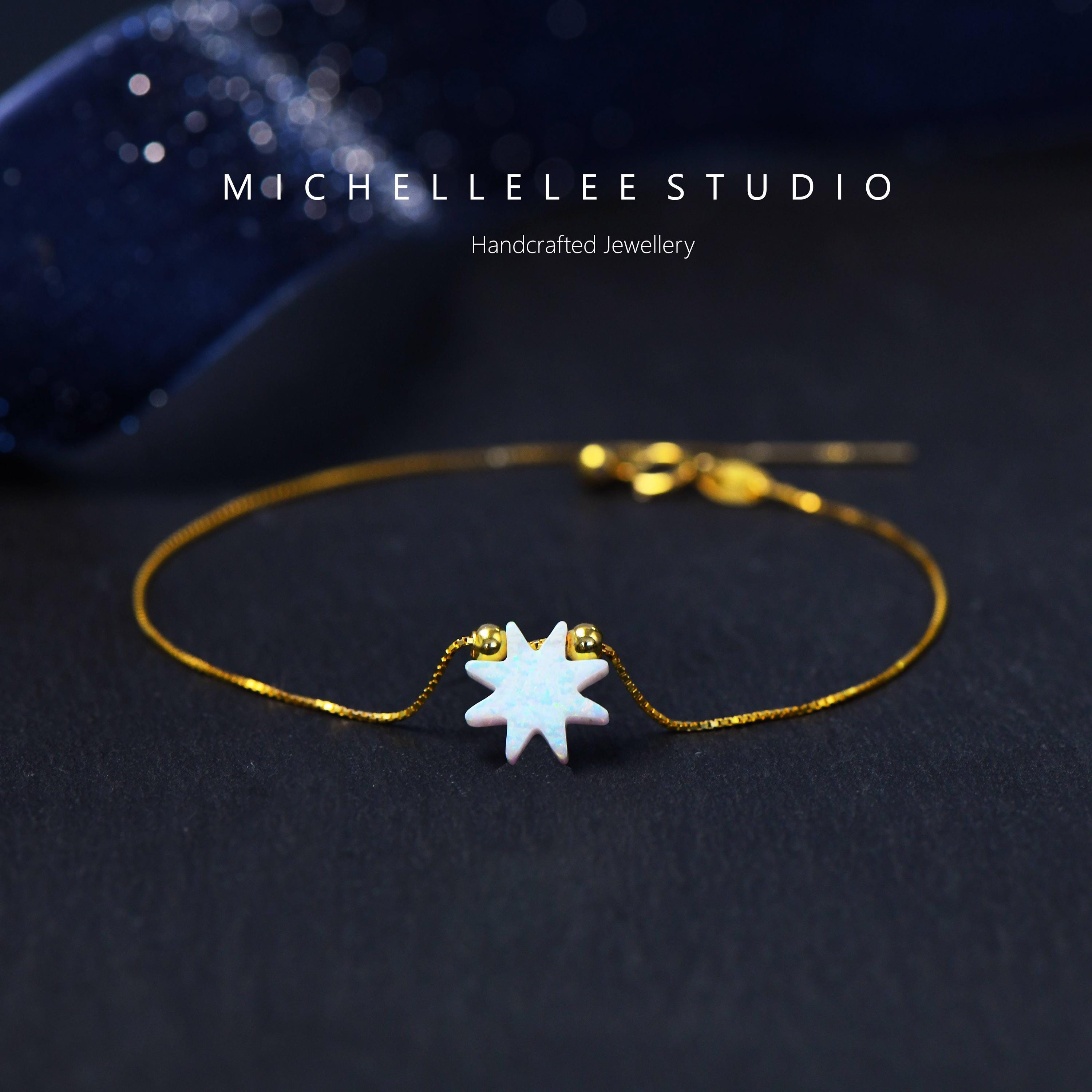 Starburst Opal Bracelet, Fire Opal Sun Bracelet, Opal Star Bracelet with Sterling Silver Chain, Birthstone