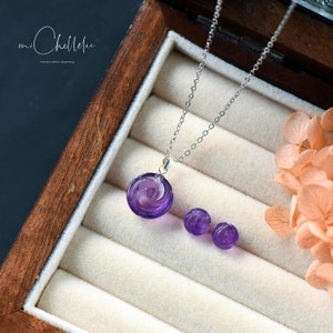 Pendientes de amatista natural tallados a mano, pendientes de flor de rosa, collar a juego disponible, piedra natal de febrero, regalo para ella
