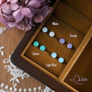Simple Geometric Opal Stud Earrings, 5mm Multi Color Fire Opal Earrings, Sterling Silver Round Stud Earrings,