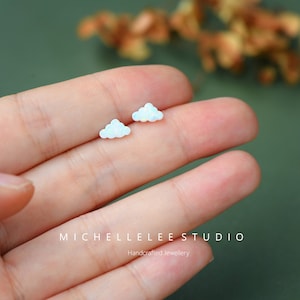 Tiny Cloud Opal Stud Earrings, Fire Opal Earrings, White Opal Earrings, Opal Cloud Earrings Matching Necklace Available, Opal Jewelry