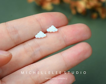 Tiny Cloud Opal Stud Earrings, Fire Opal Earrings, White Opal Earrings, Opal Cloud Earrings Matching Necklace Available, Opal Jewelry