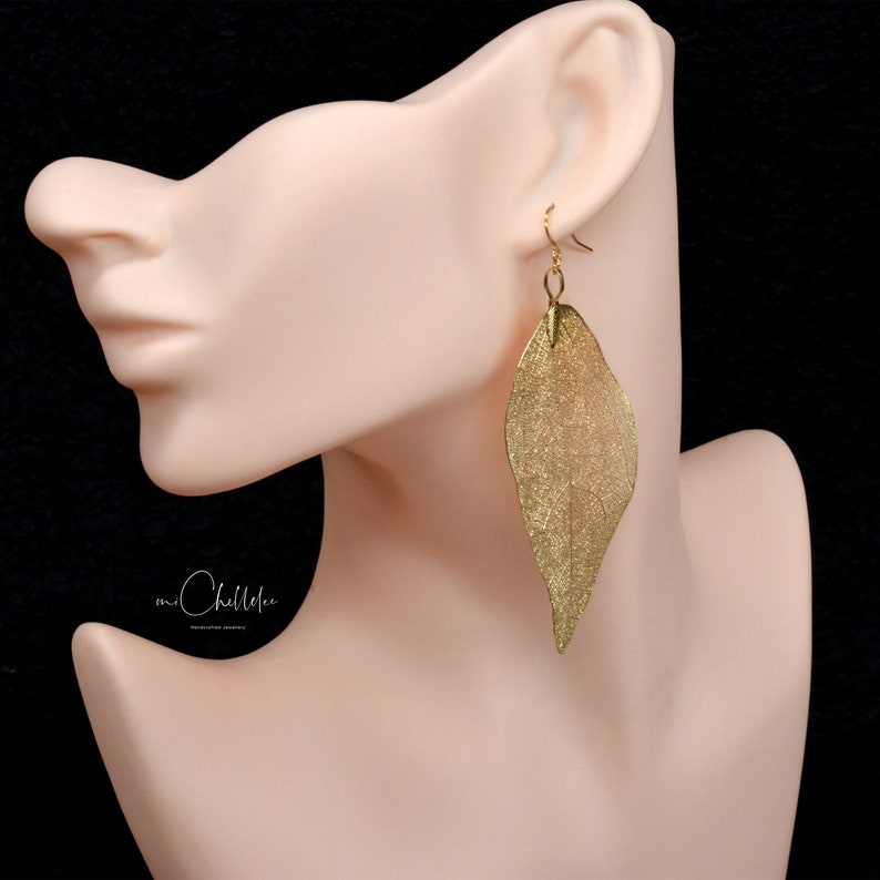 Leaf Skeleton Drop Earrings, Hook Earrings, Delicate and Elegant, 18ct Gold Plated or Silver Plated, Nature Inspired Jewellery image 9