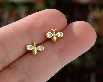 Sterling Silver 925 Bee Earrings Dangling Flat Honey Bee Hook Style Earrings E54 