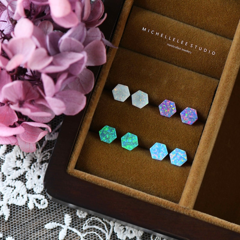Lapis Hexagon Stud Earrings