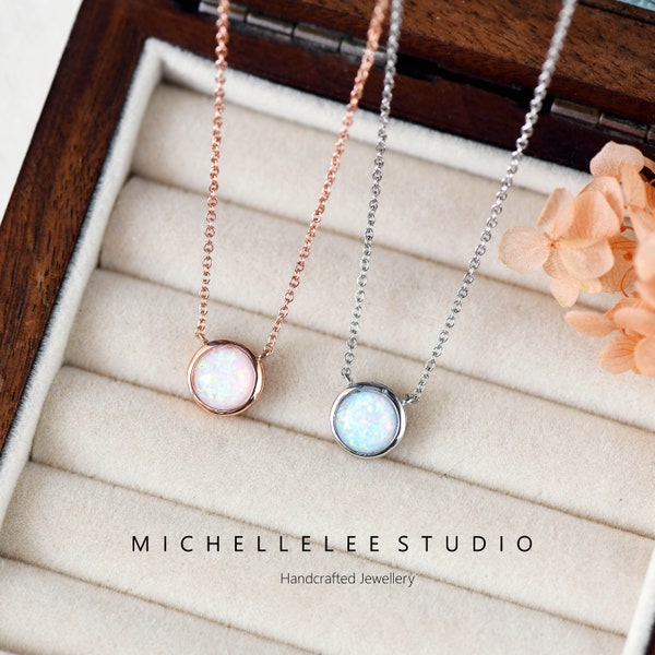 Rose Gold Fire Opal Pendant Necklace,White Opal Necklace,Gemstone Pendant,Bridal, Wedding