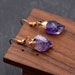 Natural Raw Brazil Amethyst Dangling Earrings, Gold Dipped Amethyst Drop Earrings with Matching Pendant, Minimalist Semi-precious Crystal 