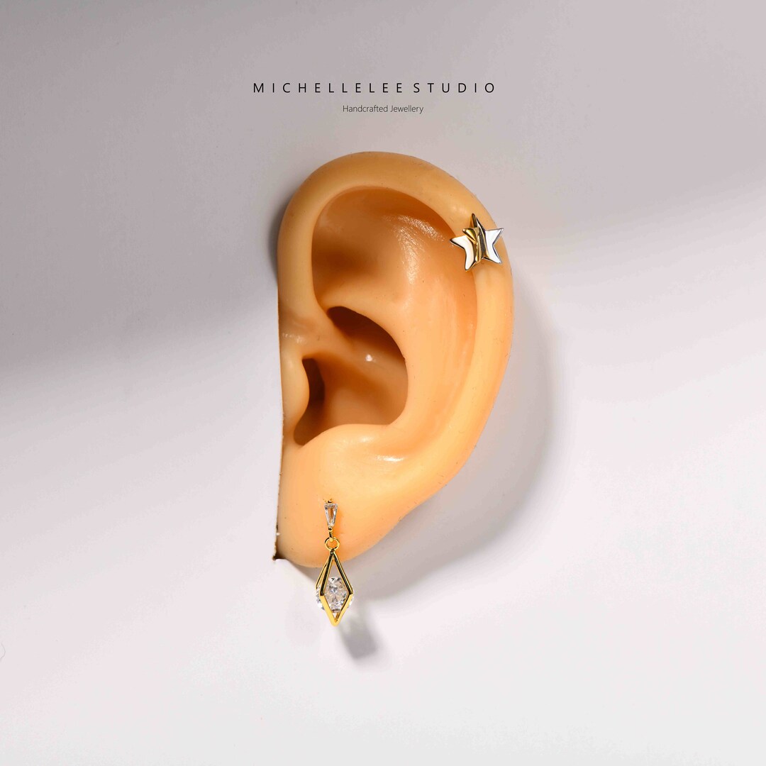 3D Star Stud Earrings, Gold and Silver Dancing Star Stud Earrings in