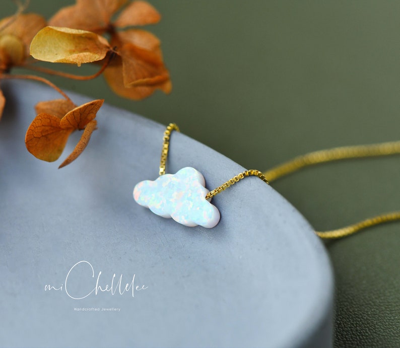 Cloud Opal ketting, Fire Opal ketting, White Opal Ketting, Opal Cloud ketting met Sterling zilveren ketting, Opal Sieraden afbeelding 6