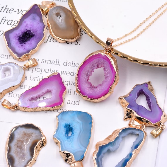 Large Raw Agate Rough Pendant Necklace 