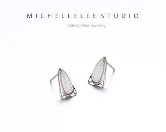 Tiny Rocket Stud Earrings, White Opal Rocket Stud Earrings in Sterling Silver, Celestial, Space