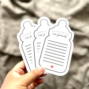 Tarjetas IMPRESAS de consejos y deseos para el baby shower de los nuevos padres, nueva mamá y papá, futuros padres, revelación de género, género neutro, lindo biberón