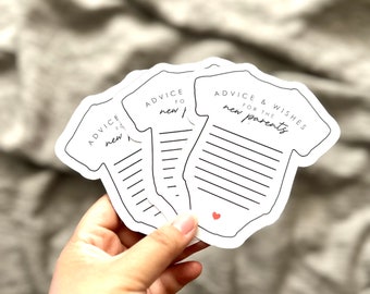 PRINTED Advice and Wishes Cards for the new parents baby shower new mom and dad parents to be gender reveal gender neutral cute baby onesie