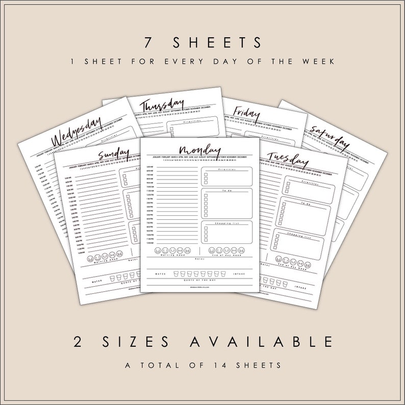Daily Planner Printable 7 day Weekly Planner Hourly Planner | Etsy