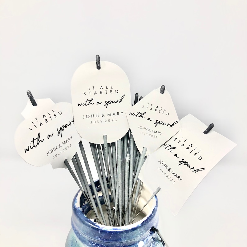 Wedding Sparkler Tags Wedding Favor Tag It all started with spark sparkler sendoff let sparks fly fireworks fourth of july j4 july 4th july4 image 2