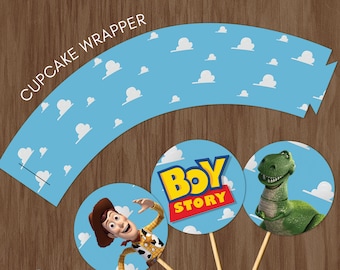 Toppers y envoltorios para cupcakes de Boy Story imprimibles, descarga instantánea de toppers/envoltorios para cupcakes