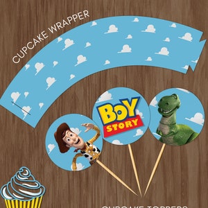 Printable Boy Story Cupcake Toppers and Wrappers, Instant Download Cupcake Toppers/Wrappers