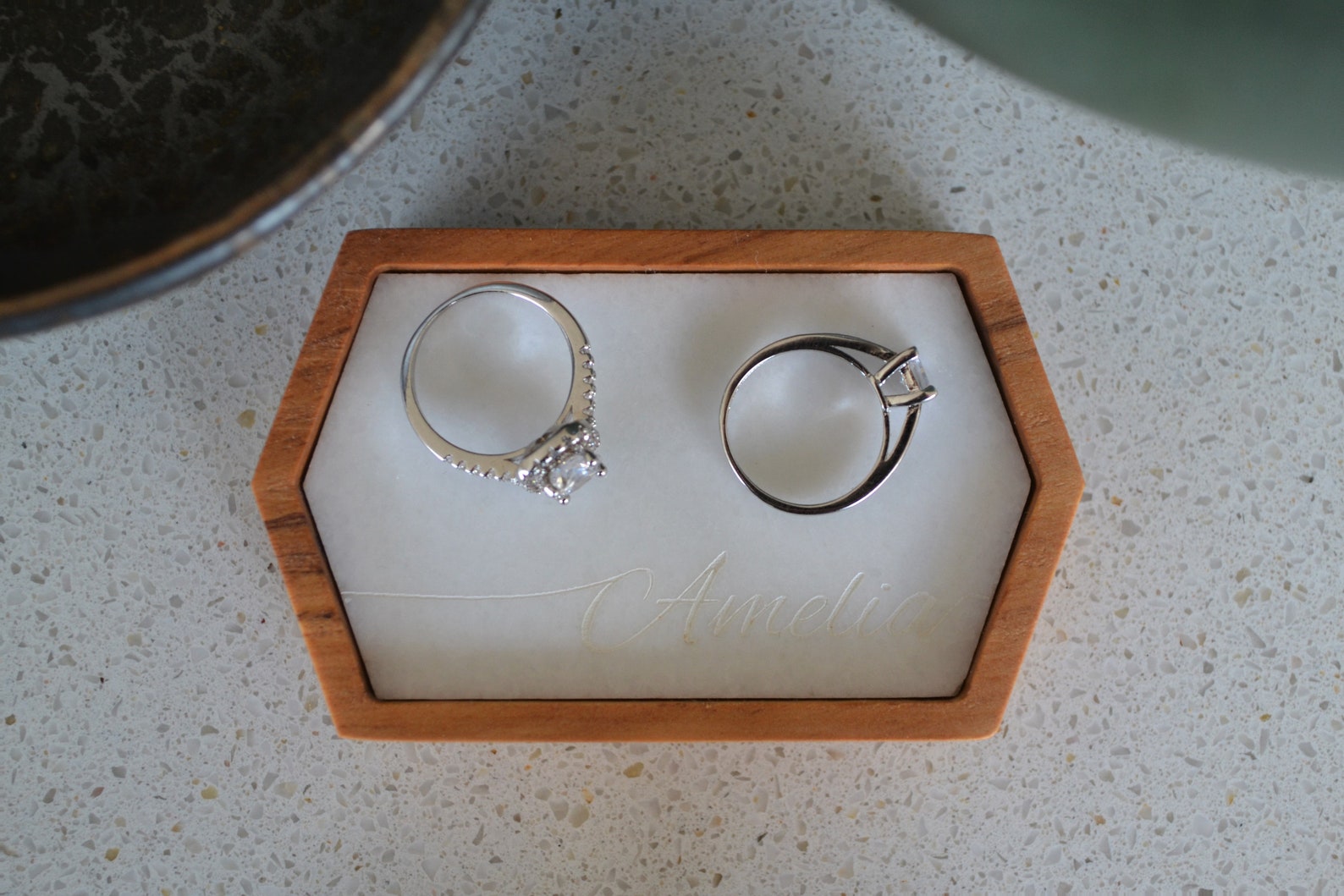 Ring Tray Holder Personalized Engraved Marble & Wood Etsy
