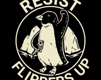 Flippers Up Resist Penguin stickers 3&quot; x 3&quot; 6 pack