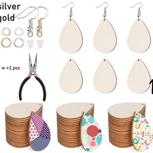 E- Set of 50 pairs Blank Wood Wooden Raindrop Tag Earrings - DIY Craft Blank Supplies + Craft Piler