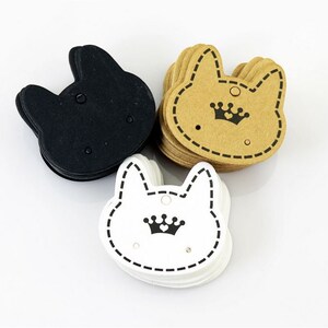 40pcs DIY Blank Cat Kitten Head Shape Jewelry Kraft Paper Earrings Display Card Tag Holder Black/Kraft/White