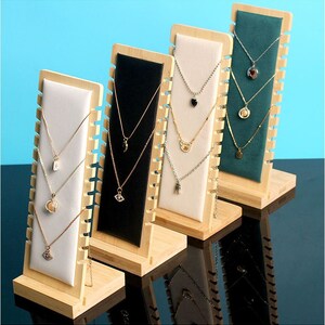 E - Slim Jewelry Necklace Bracelet Chain Organiser Bamboo Wood Frame Stand Up Display Board