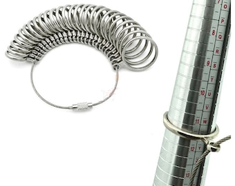 Set of 2 - Metal Australian AU = uk / US / Euro / HK Ring Sizer Gauge Mandrel Stick + 26pcs Finger Ring Measurement