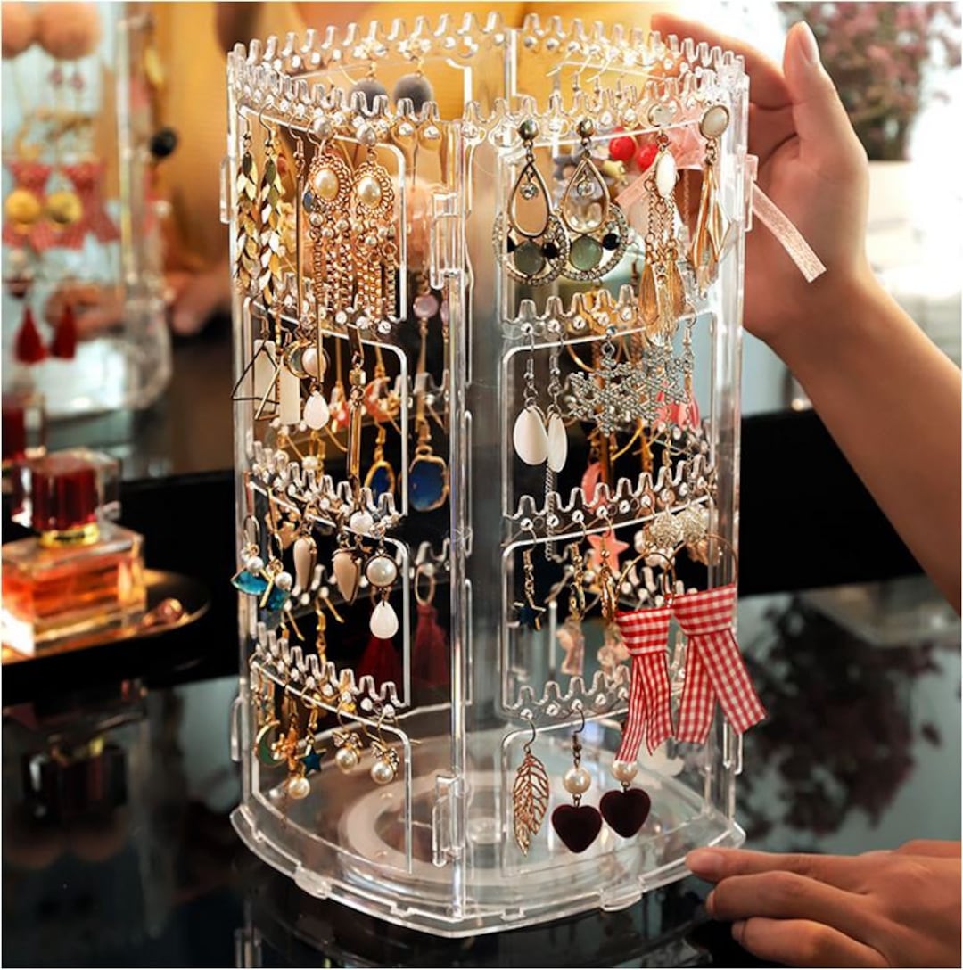4 Layers Jewelry Organizer Storage Box, Rotatable Hair Tie Container Earrings  Holder Organizer